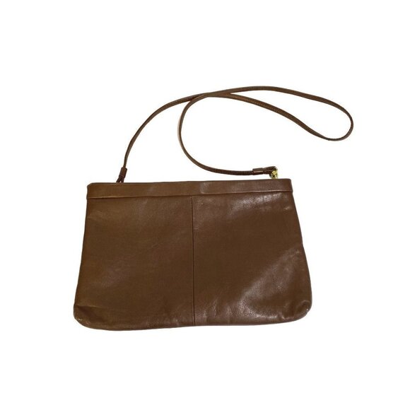 Leather Crossbody Clutch with Removable Strap in Brown with Gold Accents 11"x 7" - Picture 1 of 10
